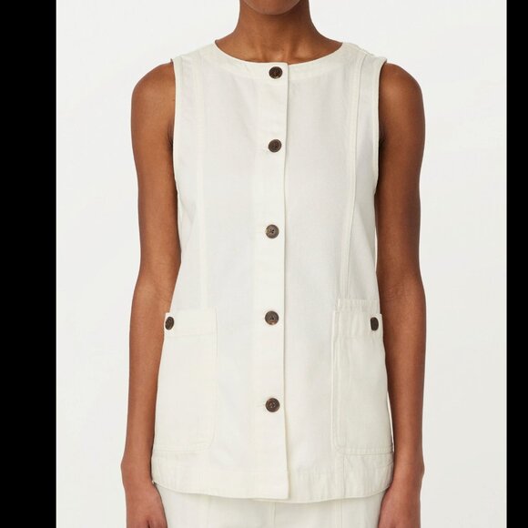 FRANK & OAK Work Button Down Minimalist Vest Relaxed Twill Utility Ivory White L - Picture 3 of 9